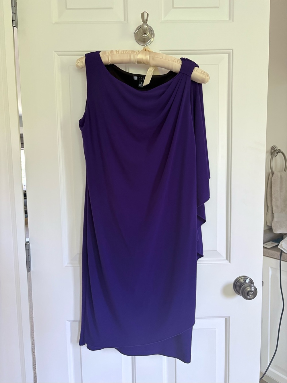 Carole Little One-Shoulder Draped Purple Cocktail Dress